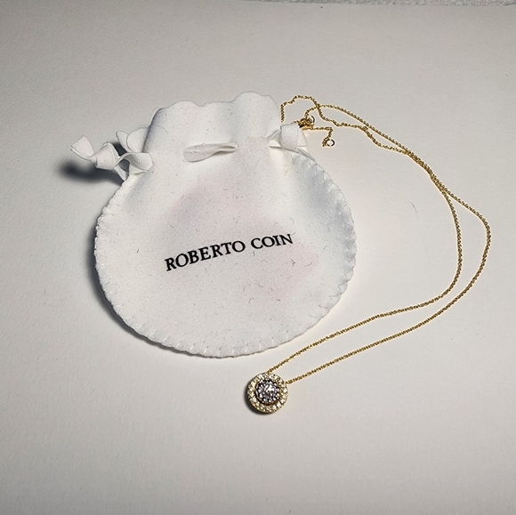 Roberto Coin Siena 18K Gold Small Dot Pave Diamond Pendant Necklace - Picture 2 of 6